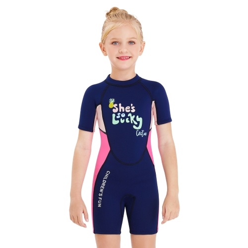 

Girls Short Wetsuit One Piece Shorty Diving Swimsuit with Zipper Quick Dry Short Sleeves Surf Suit for Water Sports