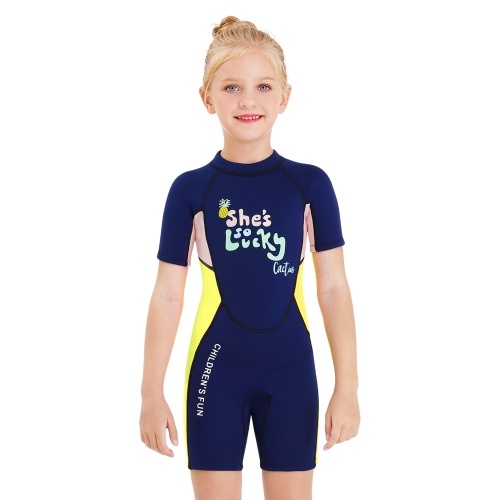 

Girls Short Wetsuit One Piece Shorty Diving Swimsuit with Zipper Quick Dry Short Sleeves Surf Suit for Water Sports