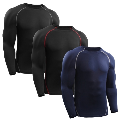 

Men Sport Shirts 3 PCS Elastic Quick Dry Base Layer O-Neck Long Sleeve Sport T-Shirt Tops Workout Fitness