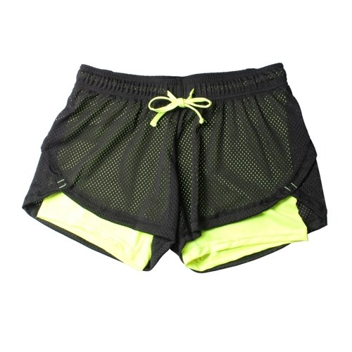

Women 2-in-1 Sport Shorts Breathable Quick-Drying Elastic High Waist Drawstring Running Gym Yoga Shorts