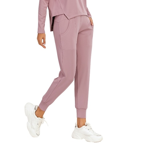 

Women Sports Pants Solid Color High Waist Pocket Quick Dry Moisture-wicking Breathable Running Fitness Trousers Sportswear