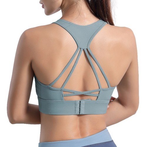 Women Sports Bra Racer Back Strappy Hook-and-eye Closure Removable Padded Athletic Workout Yoga Crop Tops