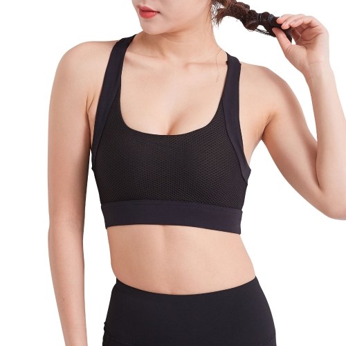 

Women Sports Bra Crossed Straps Mesh Padded Crop Tops Breathable Fitness Running Yoga Vest