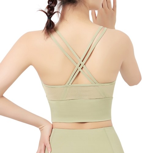 

Woman Sports Bra Quick Dry Mesh Splicing Push-up Shockproof Padded Crop-Top Strappy Tank-Top Underwear Yoga Fitness Running