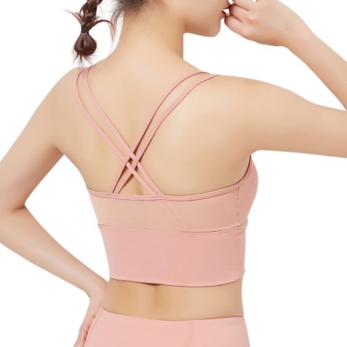 

Woman Sports Bra Quick Dry Mesh Splicing Push-up Shockproof Padded Crop-Top Strappy Tank-Top Underwear Yoga Fitness Running