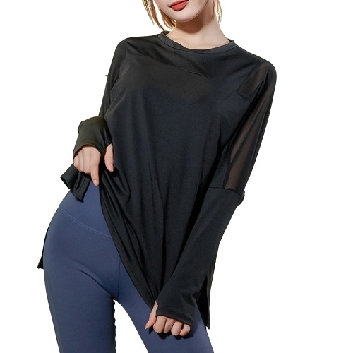 

Women Sports Shirt O Neck Long Sleeve Mesh Splicing Breathable Quick-Drying Moisture-Wicking Running Gym Yoga Sportswear