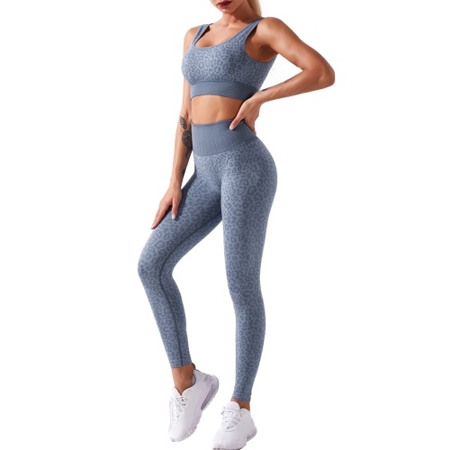 

2PCS Women Leopard Print Bra High Waist Leggings Seamless Fitness Running Gym Sports Set