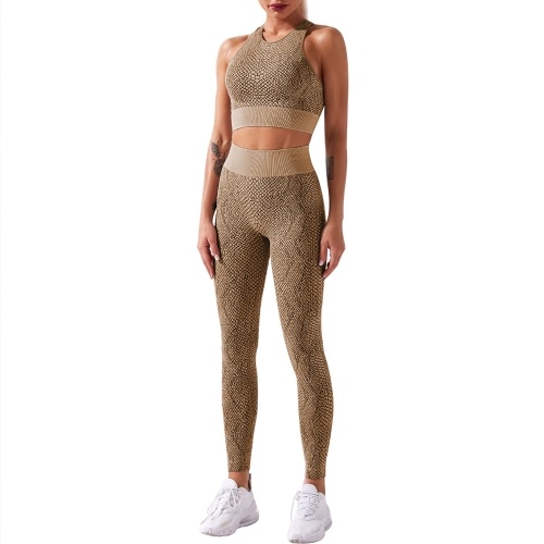 

Women Yoga Suit Snake Pattern Quick Dry Seamless High Waist Legging with Stretch Sports Bra Workout Sportswear