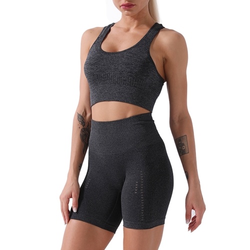 

Women Sport Bra and Shorts Set Cycling Yoga Leggings Hollow Out Racer Back Tops High Waist Pants for Gym Home Streets 2Pcs