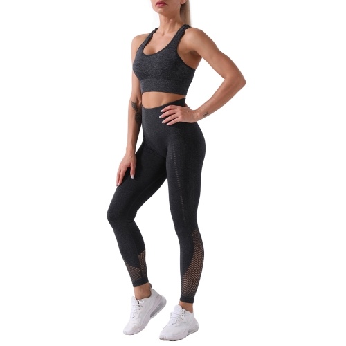 

Women Sport Bra and Leggings Set Cycling Yoga Pants Hollow Out Racer Back High Waist for Gym Home Streets 2Pcs