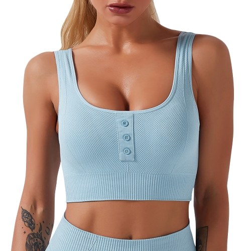

Women Sports Bra Buttoned Front U Neck Removable Padded Breathable Moisture-wicking Crop Tank Tops