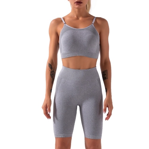 

Women Sport Bra and Shorts Set 2 Piece Adjustable Spaghetti Padded Bra High Waist Shorts Sportswear for Gym Home