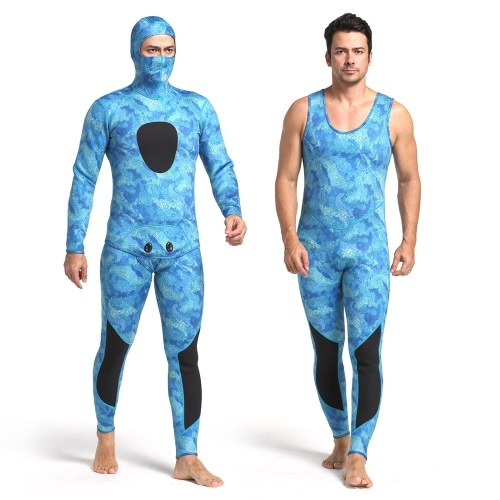 Men 3mm Neoprene Swim Wetsuits 2-Piece Hooded Long Sleeve Diving Suit for Scuba Snorkel Spearfishing Surfing Jumpsuit Swimsuit