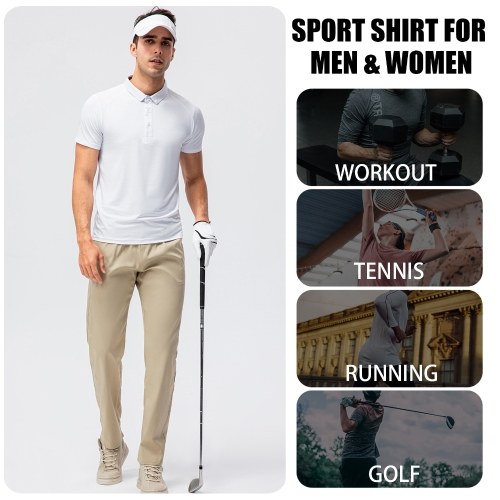 

Men Women Sport Shirt Short Sleeve Buttoned Collar T-shirts for Tennis Golf Running