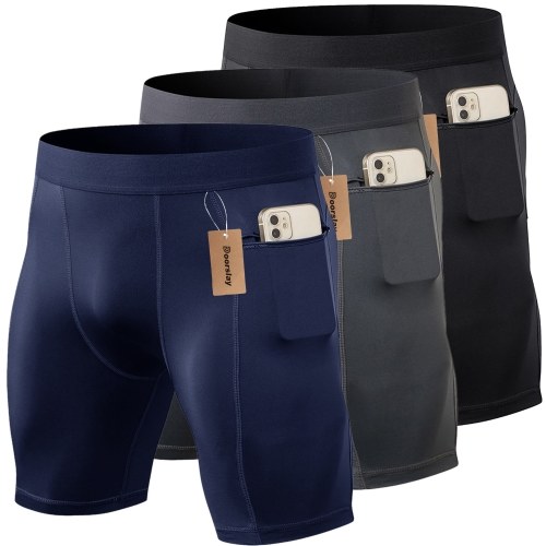 

3 Pack Men Sports Shorts Active Workout Underwear Men Compression Shorts Quick Dry Shorts with Pocket