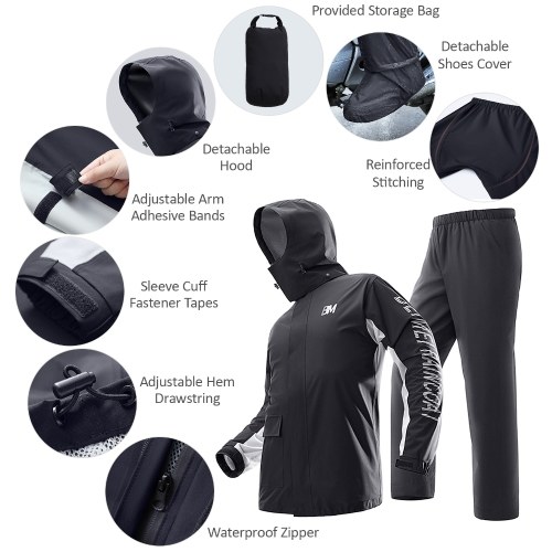 

Waterproof Rain Coat Pants Set Rainproof Suit for Mortorcycling Cycling Fishing Camping