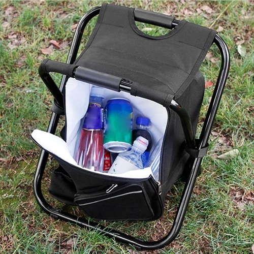 

Outdoor Folding Stool Portable Backpack Chair Stool with Insulated Cooler Bag