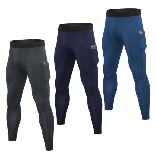 

3 Pack Men Tights Running Leggings Gym Fitness Jogging Pants Pocket Workout Training Sport Trousers