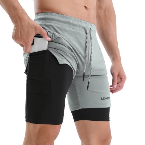 

Lixada 2-in-1 Men Running Shorts with Towel Loop Quick Dry Exercise Shorts with Pockets for Training Gym Workout