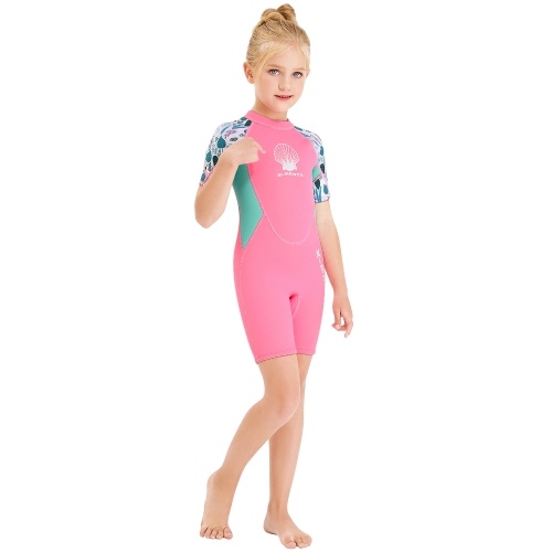 

Girls Short Wetsuit One Piece Shorty Diving Swimsuit with Zipper Quick Dry Short Sleeves Surf Suit for Water Sports