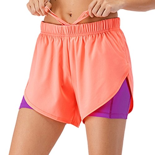 

Women Summer 2 in 1 Sports Shorts Quick Dry Phone Pocket Elastic Waist Drawstring Running Gym Fitness Shorts Sportswear