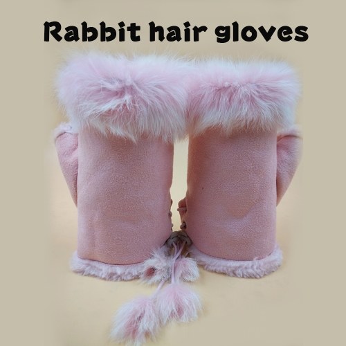 

1 Pair Women Gloves Unique Faux Rabbit Fur Hand Wrist Warm Half Finger Gloves