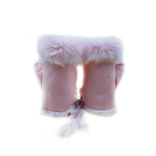 1 Pair Unique Faux Rabbit Fur Warm Half Finger Gloves