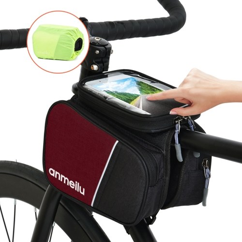 Lixada Bike Top Tube Bag Cycling Front Frame Bag Bike Phone Pouch Bicycle Frame Bag Touch-screen 6IN Phone Pouch with Waterproof Rain Cover