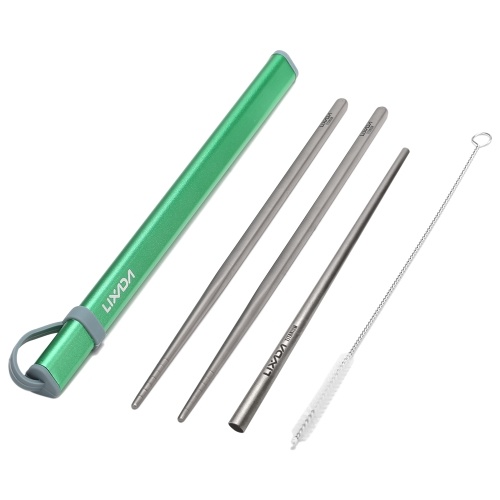 Lixada Camping Cutlery Set Titanium Chopsticks Drinking Straw Cleaning Brush with Aluminum Storage Tube Case for Outdoor Traveling