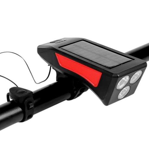 

Bike Light Solar Powered USB Rechargeable LED Cycling Headlight with Horn 3 Lighting Modes 120dB 5 Sounds Waterproof Bicycle Front Headlights for Cycling Riding