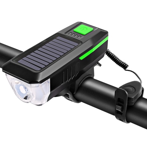 

Solar / USB Charging Bike Light Bicycle Bell Horn Lamp Bike Flashlight Bike Front Light USB / Solar-Powered Rechargeable Waterproof Cycling Headlight with3 Lighting Modes 5 Sounds Fits Mountain Road Bike