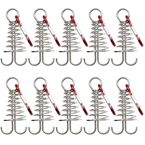 

10pcs Aluminum Alloy Spring Deckpeg Tent Awning Anchor with Carabiner for Camping Fishing Hiking