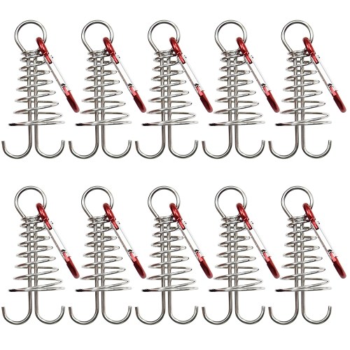 10pcs Aluminum Alloy Spring Deckpeg Tent Awning Anchor with Carabiner for Camping Fishing Hiking