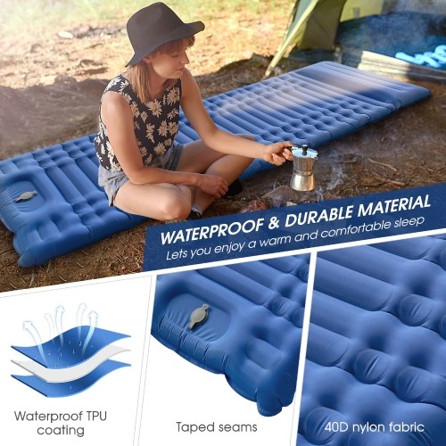 

4'' Thick Inflatable Sleeping Pad with Pillow and Built-in Pump Lightweight Waterproof Sleeping Mat Air Mattress