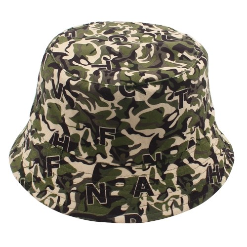 Bucket Hat Double Side Sun Hat Camouflage Letters Print Foldable Sun-Proof Fisherman Caps for Travel Hiking Fishing Outdoor