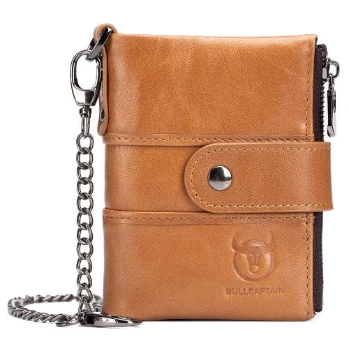 

Men Vintage Cow Leather Wallet Card Holder Wallet Purse with Chain