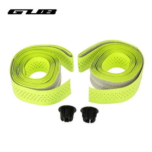 

GUB 2pcs Washable Breathable Bike Bicycle Cycling Handlebar Bar Wrap Tapes Decoration Wet PU with End Caps Plugs Secure Grips