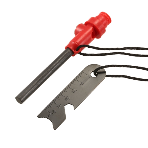 Outdoor Survival Emergency Fire Starter Lighter Flint Firestarter with Compass Whistle Mini Ruler Bottle Opener