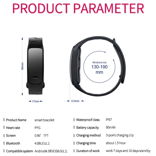 

Colorful Screen Digital BT Smart Band Step Heart Rate Monitor Blood Pressure Intelligent Test Monitoring Wristband Waterproof Fitness Bracelet Sleep Tracker Watch Sports