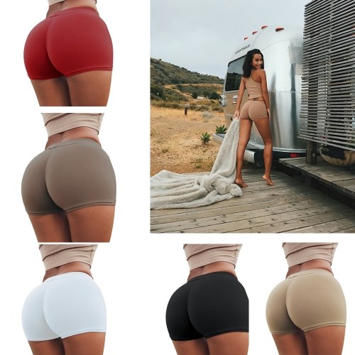 

Women Lady High Waist Casual Solid Color Yoga Shorts
