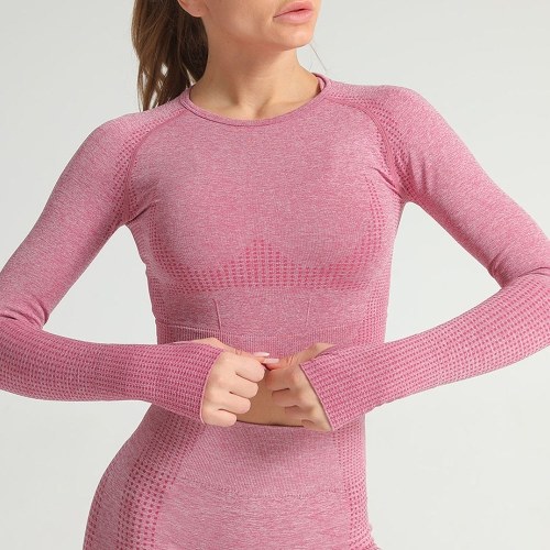 

Women Yoga Crop Top O Neck Long Sleeve Dots Bodycon Stretchable Running Gym Sports T-Shirt