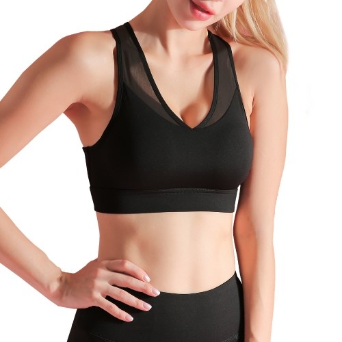 

Women Sports Bra Mesh Splicing Crop Top Breathable Quick-Dry Vest Yoga Fitness Underwear