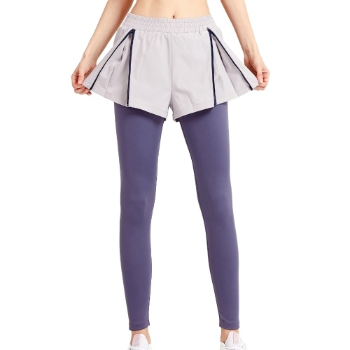 

Women 2-in-1 Leggings Elastic Waist Adjustable Zipper Quick-dry Breathable Running Tights Athletic Workout Compression Yoga Pants