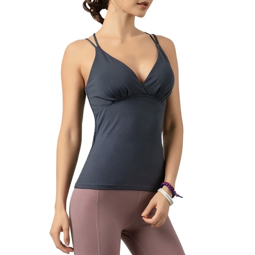 

Woman Sport Tank-Top Quick Dry Elastic Sleeveless Padded Crop Tops Vest V-Neck Camisole Sport Running