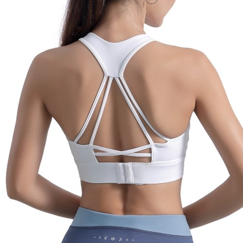 

Women Sports Bra Racer Back Strappy Hook-and-eye Closure Removable Padded Athletic Workout Yoga Crop Tops