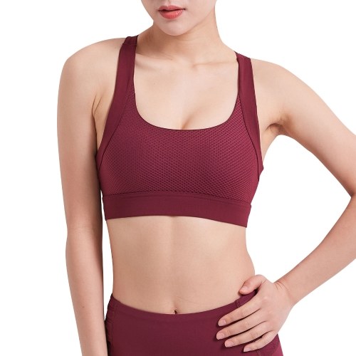 

Women Sports Bra Crossed Straps Mesh Padded Crop Tops Breathable Fitness Running Yoga Vest
