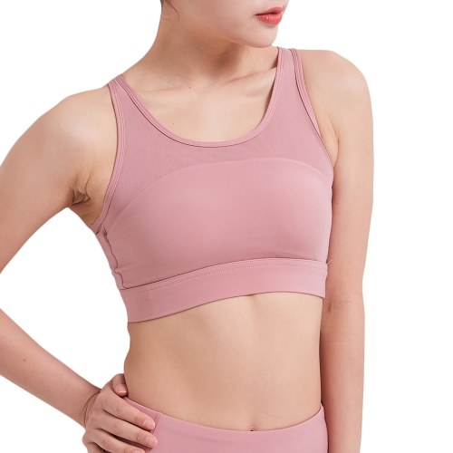 

Women Sport Bra Hollow Out Mesh Splicing Wireless Detachable Pad Breathable Running Gym Yoga Underwear Sport Vest