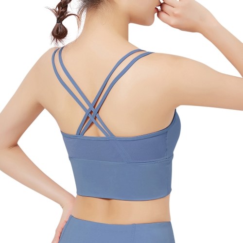 

Woman Sports Bra Quick Dry Mesh Splicing Push-up Shockproof Padded Crop-Top Strappy Tank-Top Underwear Yoga Fitness Running