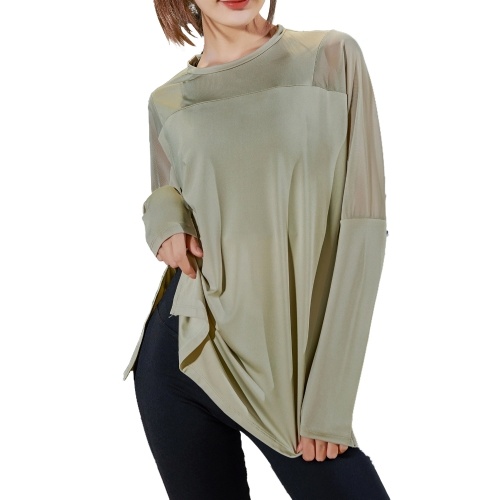

Women Sports Shirt O Neck Long Sleeve Mesh Splicing Breathable Quick-Drying Moisture-Wicking Running Gym Yoga Sportswear