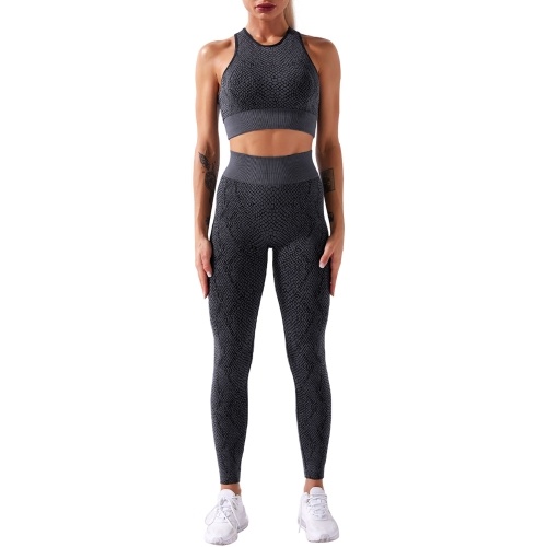 

Women Yoga Suit Snake Pattern Quick Dry Seamless High Waist Legging with Stretch Sports Bra Workout Sportswear